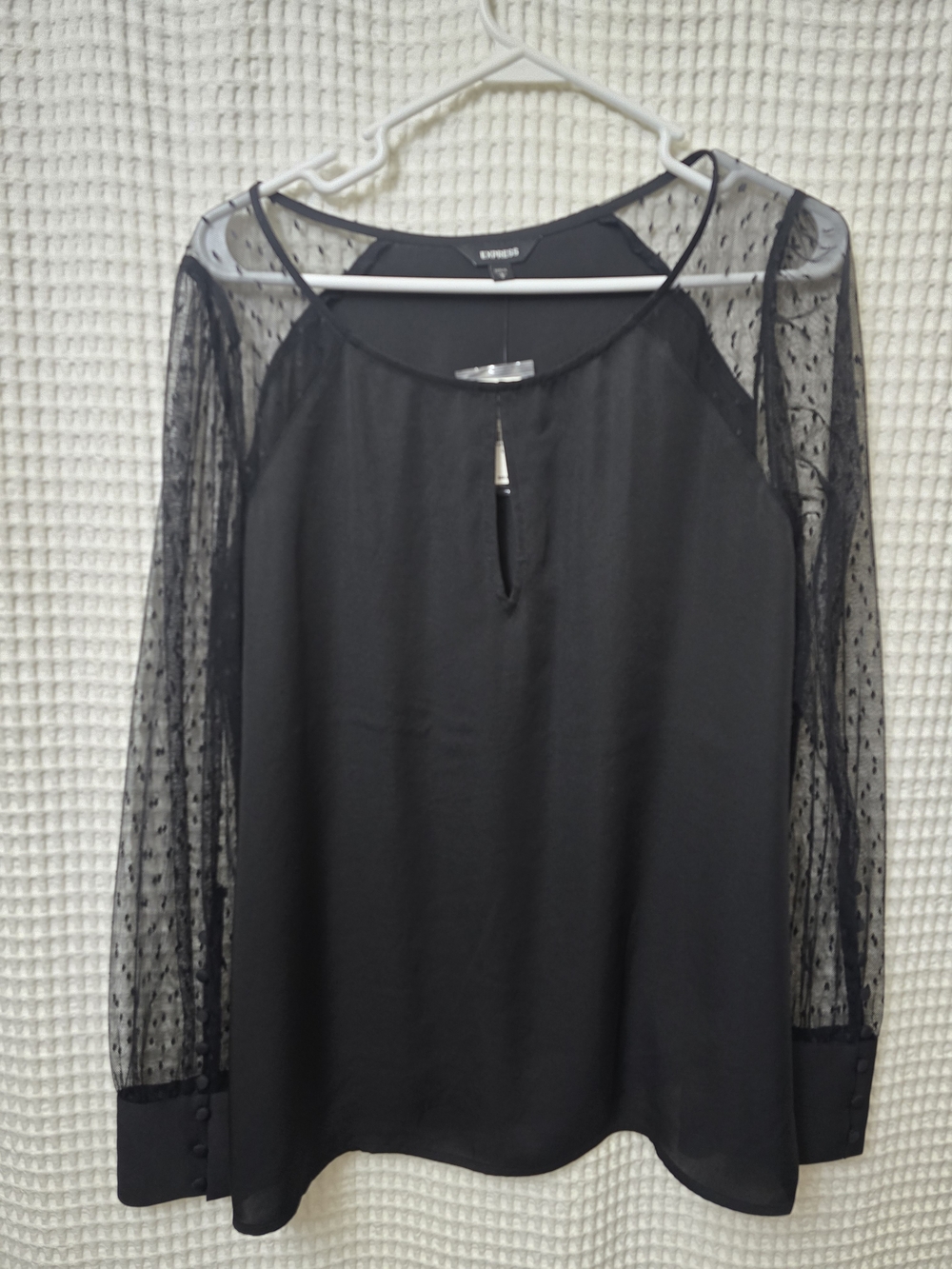 Express Black Sheer-Sleeve Keyhole Blouse NWT- Large